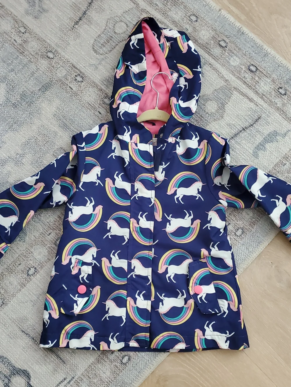 Carters Toddler Girls Rainbow Unicorn Rain Jacket Hooded Coat Sz3T